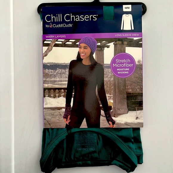 Cuddl Duds Chill Chasers Stretch Microfiber Long Sleeve Crew Top CD8485 Green - Picture 2 of 5